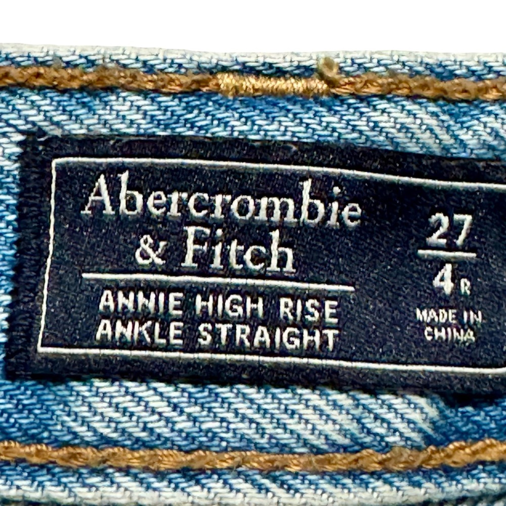 Abercrombie and Fitch Annie High Rise Straight Raw Hem Beaded Embroidered Jeans - Picture 13 of 13